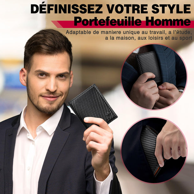 TEEHON Vertical Wallet for Men Carbon Leather