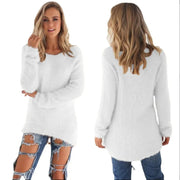 Women Warm Sweater Solid Color O Neck Loose Cotton Knitted Pullover Casual Sweater