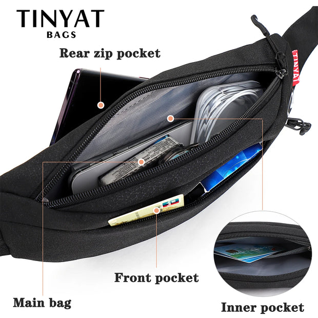 TINYAT Men Waist Bag Pack Purse Casual Large Phone Belt Travel Bag