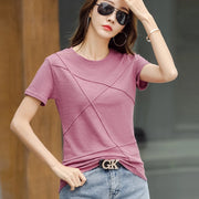 Summer Slim Cotton Bamboo T-Shirts Women 2024 O-Neck Short Sleeve Ribbed Tshirts Female Casual Solid Color