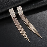 Color Long Crystal Tassel clip on Earrings