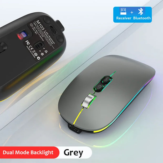 Dual Mode Bluetooth 2.4G Wireless Mouse One Click Desktop Function Type Rechargeable Silent Backlight | UMAR KHAN