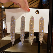Shiny Crystal Ladies Long Earrings Tassels