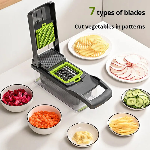 1Pc Green Black 12 in 1 Multifunctional Vegetable Slicer Cutter