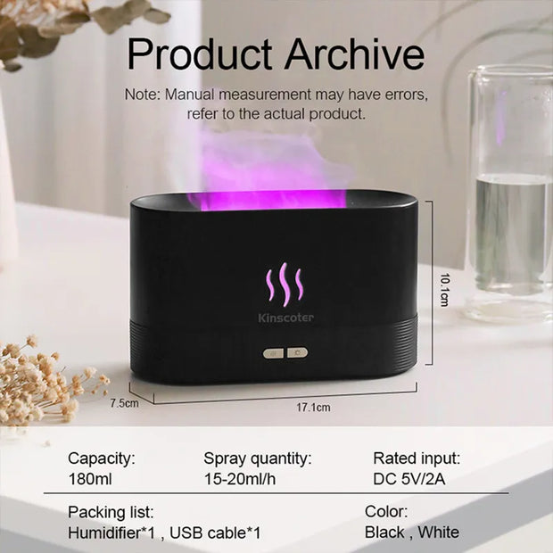 Diffuser Air Humidifier Ultrasonic Cool Led Essential Oil Flame Lamp