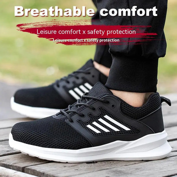 Summer Light Breathable Sneaker Runing shoes For Men and Women Black Mess Safety Shoes