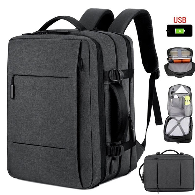 Men Business Backpack School Expandable USB Bag