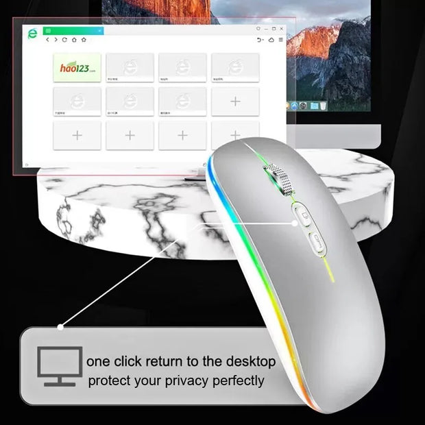 Dual Mode Bluetooth 2.4G Wireless Mouse One Click Desktop Function Type Rechargeable Silent Backlight