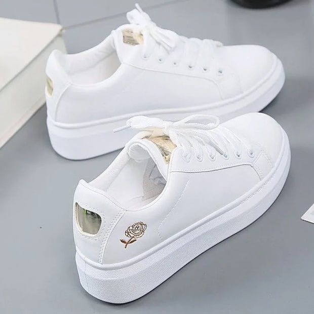 Autumn Rose Embroidery Thick Soled Leather Shoes