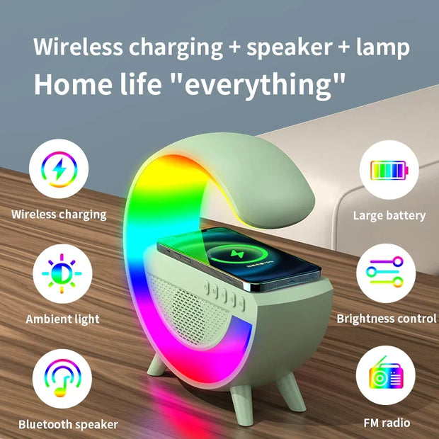 Multifunction RGB Light Wireless Charger Stand USB Bluetooth Speaker For iPhone Xiaomi Samsung Fast Charging Station