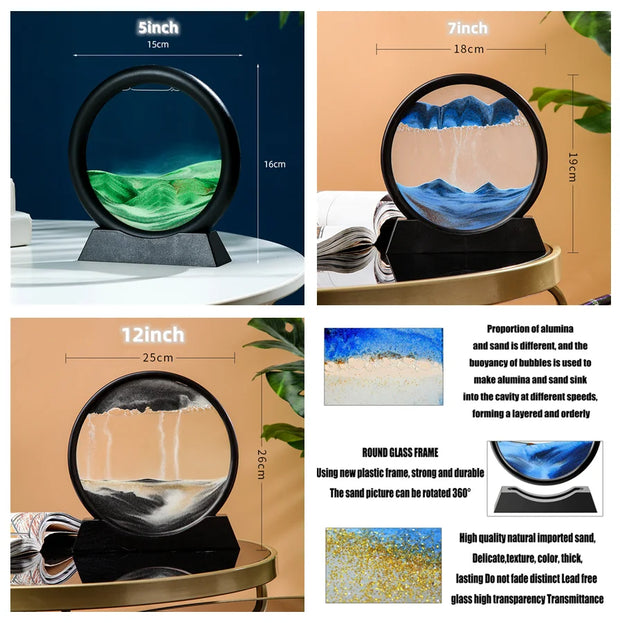 3D Moving Sand Art Picture Round Glass Deep Sea Sandscape Quicksand Office Home Decor Gift